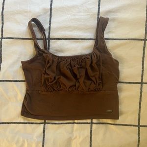 hollister cropped tank top brown ruched in front